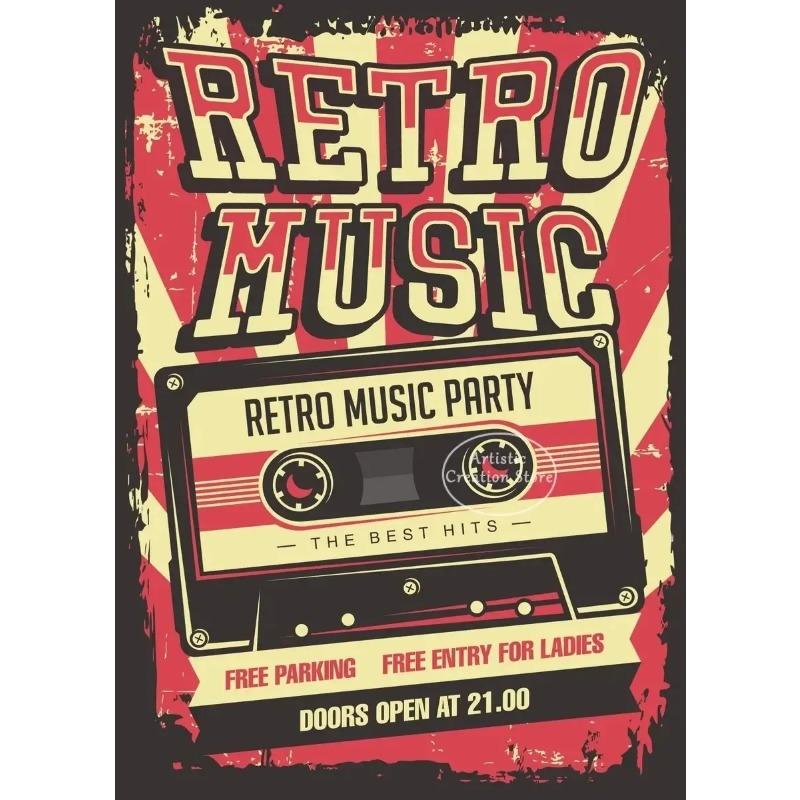 Vintage Nadruk Płótno i Malarstwo Retro Muzyka Oznakowanie Plakat na Imprezę Disco Obrazy Ścienne do Dekoracji Pokoju w Skandynawskim Barze Kawowym Studio