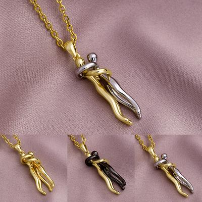 Moda Aço Inoxidável Corrente Banhado A Ouro Cobre Amantes Abraço Pingente Colar Charme Feminino Festa Aniversário Aniversário Jóias
