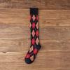 Vintage British Style Jk Calf Socks Women's Season Thickened Stockings Cotton Socks High Tube College Wind Rhombus Lattice Medium Tube Socks