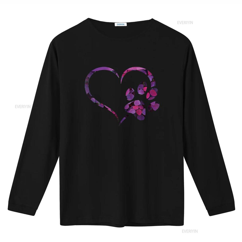 Floral Violet Purple Dog Cat Paw Print Heart Puppy Women S T Shirt with Personality Cute Tops for Vintage Washed