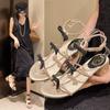 Fashion Luxury Bowknot Crytsal Thick Heel Sandals Women Elegant Ankle Strap Party Shoes Woman 2025 Med Heels Gladiator Sandalias Mujer