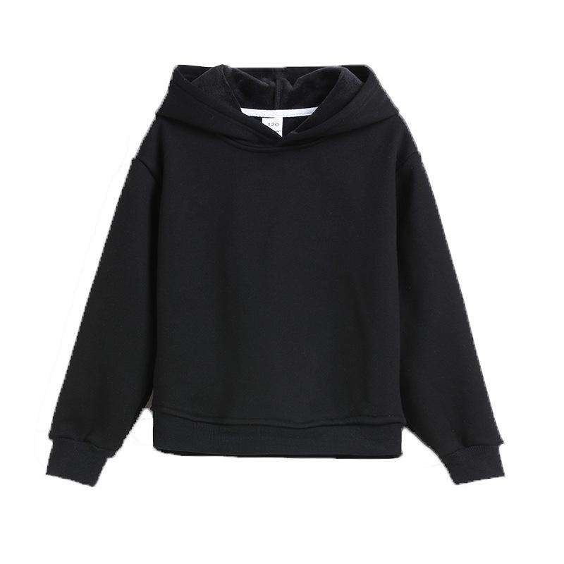 

Boys and Girls Fleece-Lined Hoodie for Kids: Solid Color, Casual, Thickened Outerwear 100 cm чорний