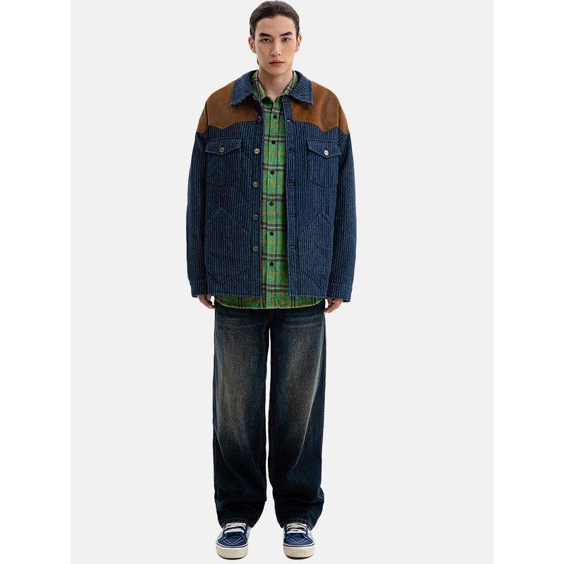 American-Style Retro Denim Patchwork Work Shirt Cotton Jacket for Men Winter Coat Foreign Trade Men's Cotton Clothing