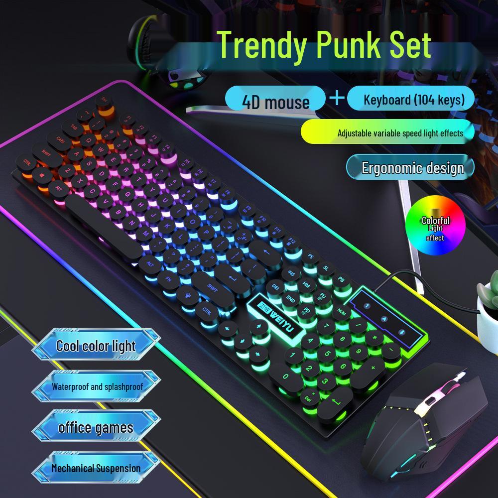 Retro Punk Mechanical Wired Keyboard & Mouse Set for Gaming and Office