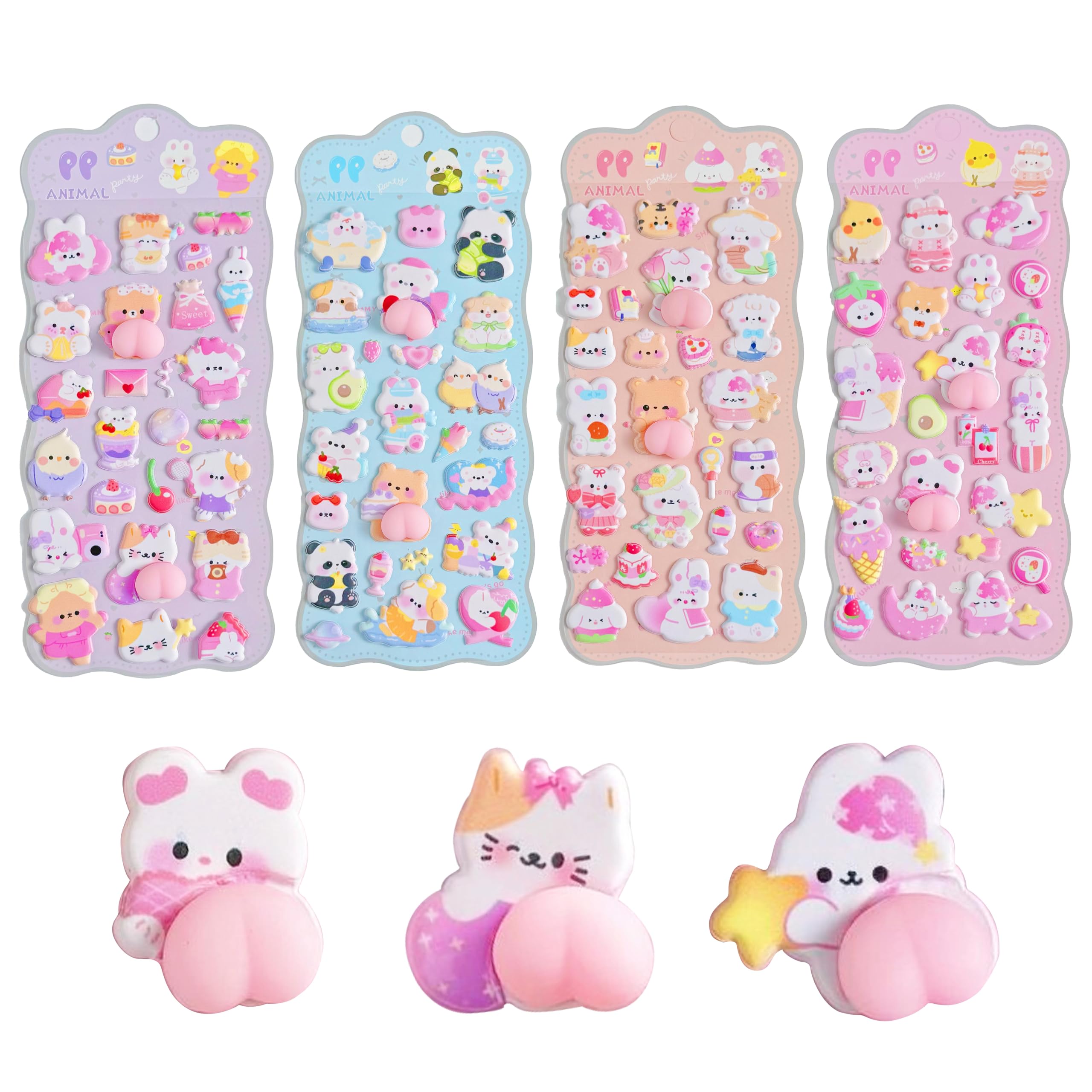 Набор из 4 милых 3D стикеров-наград с животными для смартфона и стикеры Пастельные Идеально для детей и отличные призы и подарки Стикеры, Планеры,