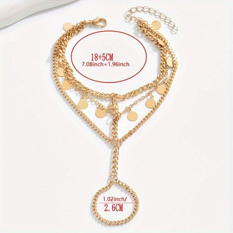 Simple Multi-Layer Alloy Finger Chain Pendant Round Disc Linked Hand Jewelry Fashionable Cross-Border Minimalist Design