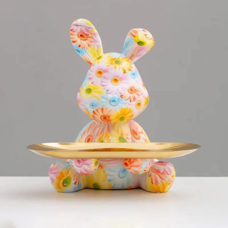 2025 New Graffiti Creativity Rabbit Figurine Bunny Ornament Home Decoration Animal Statue Storage Shelf Modern Room Sculpture