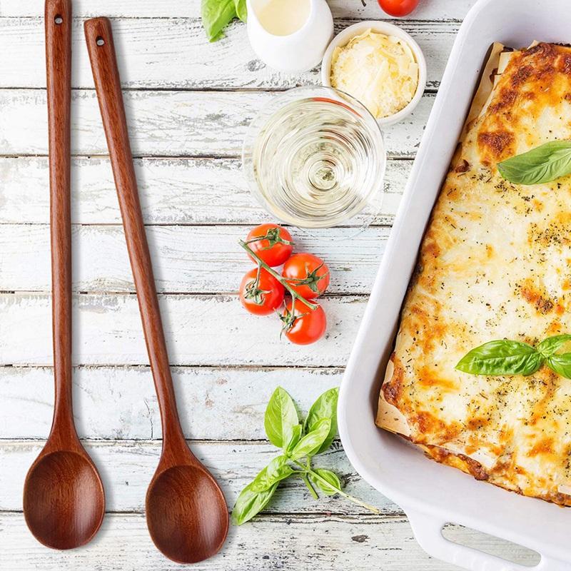 Good-3 Pcs Wooden Mixing Spoons Kitchen Soup Serving Spoons Long Handle Cooking Spoons For Kitchen Stirring Serving Cooking