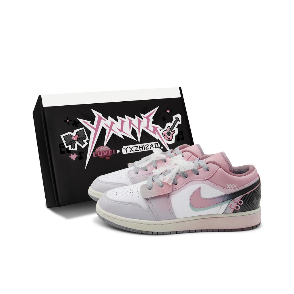 Jordan Air Jordan 1 Low Slip Resistant Low top Vintage Basketball Shoes GS Black White Pink 553560-053(Team186-S-BOX)