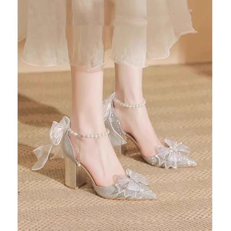 Wedding shoes New female bride shoes Xiuhe wedding dress two wear silver not tired feet adult