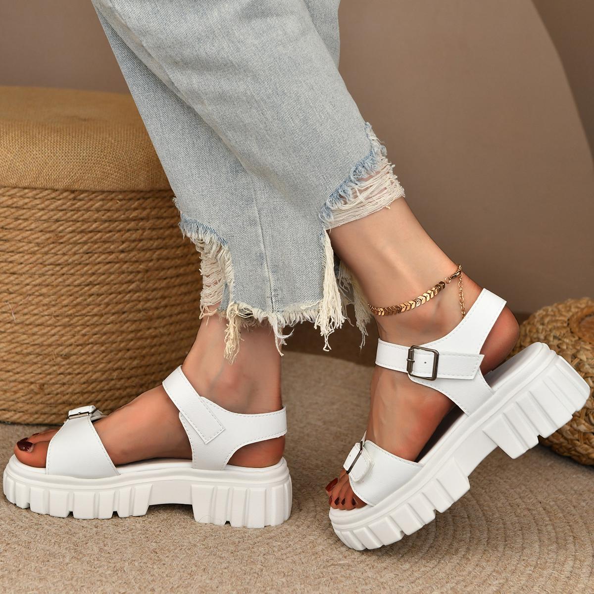 

Новые женские сандалии в римском стиле, сандалии на толстой платформе, дышащие туфли-слипоны с круглым носком, удобная летняя обувь 35 белый