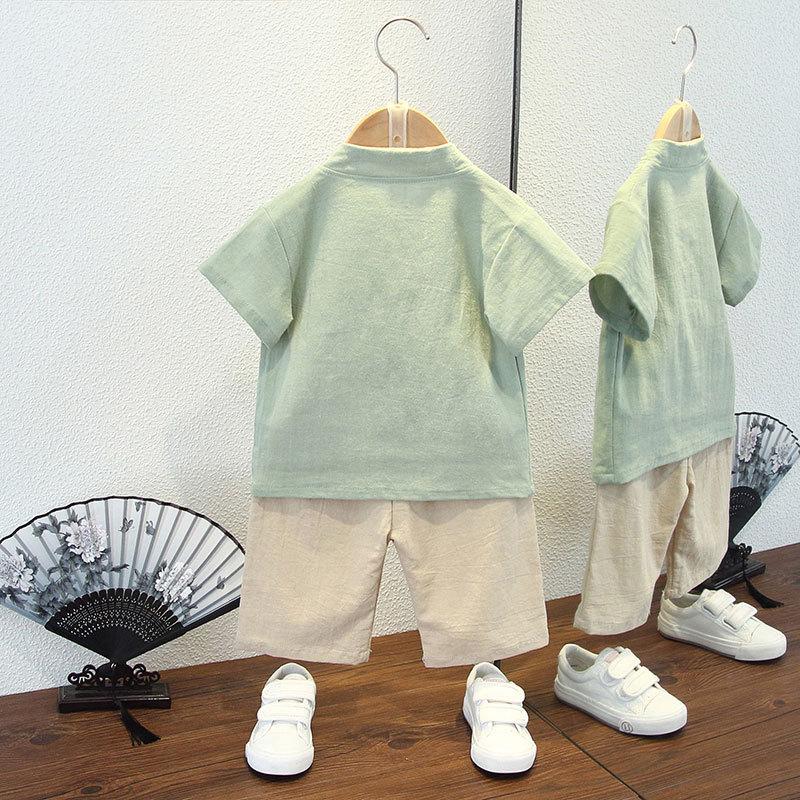 Children's Summer Models of Foreign-style Hanbok Boys Chinese Style Cotton Linen Short-sleeved Tang Suit Baby Thin Section of Chinese Ancient Costume