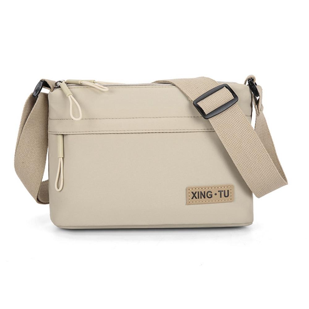 

Three Layer Nylon Crossbody Bag Zipper Oxford Shoulder Bag Vintage Women Backpack Girls бежевый