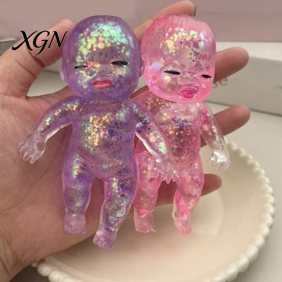Portable Stress Ball Glitter Babies Relief Toy, Clear Baby Doll Squeeze Soft Stretchy Gadget Fidget Relaxing Gift for Adults Kids, Party Favors