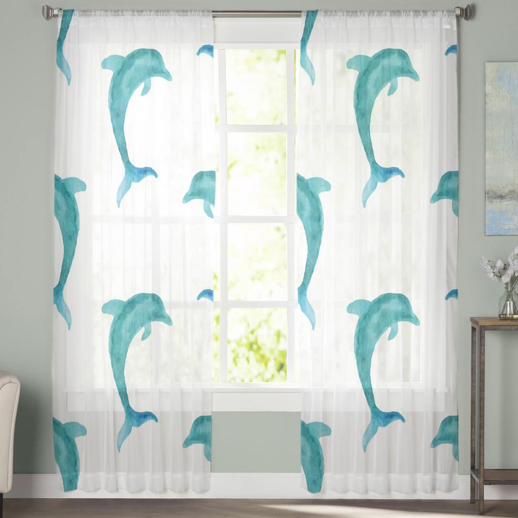 Animal Delfin Pictură în acuarelă Perdele din tul pentru sufragerie Bucătărie Perdele din voal transparent Dormitor Panouri pentru ferestre