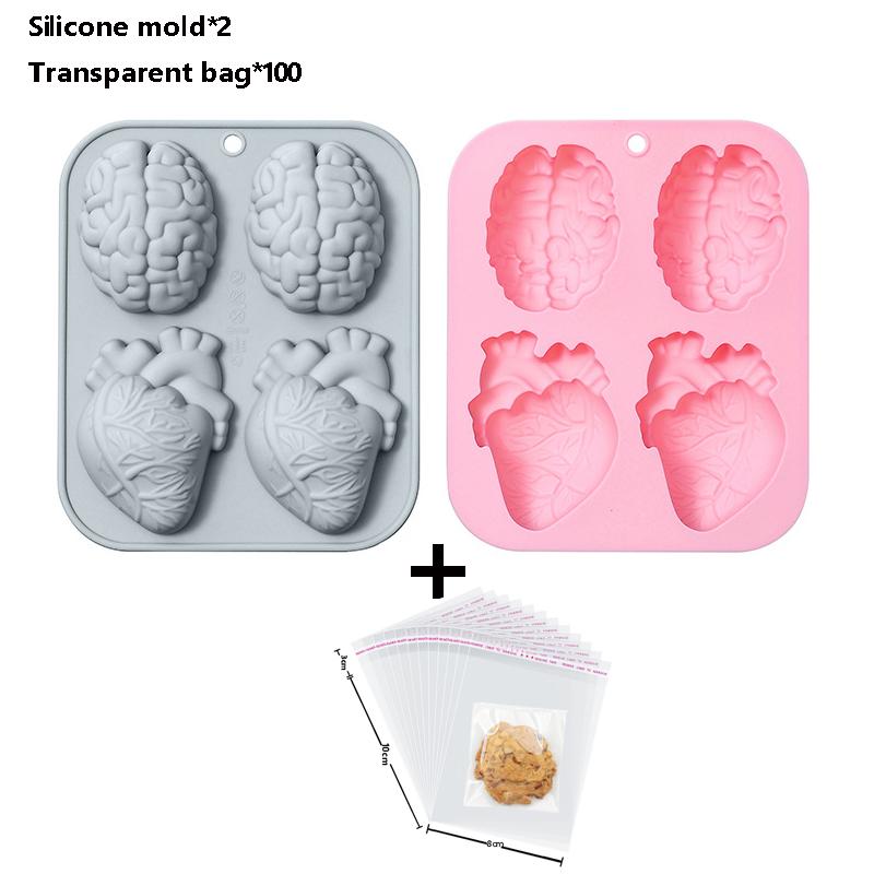 Blau und Rosa Menschliches Herz und Gehirn Silikonform 3D Organform Geeignet für DIY Backen Kuchen Backutensilien