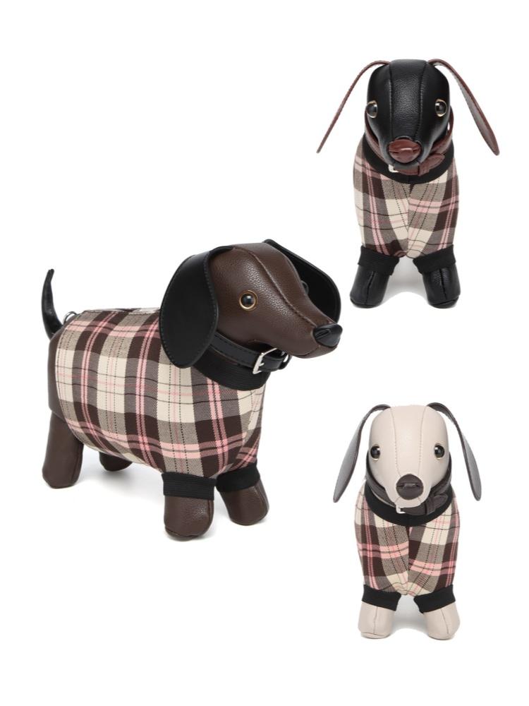 Modisches und kreatives Design Dackel-förmige Umhängetasche Damen karierte Patchwork-Cartoon-süße Puppen-Taschen