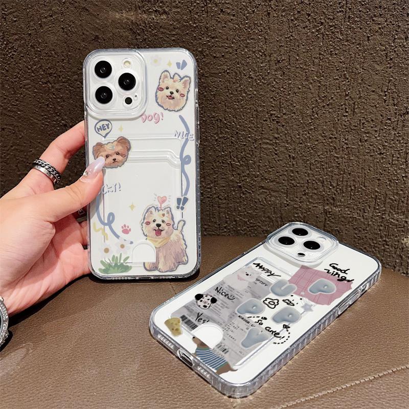 Card Slot Holder Silicone Wallet Pocket Case For Xiaomi Redmi Note 12 13 Pro iPhone 17 Air 16 15 14 13 Samsung S23 S24 S25 Cover Clear Phone Bumper