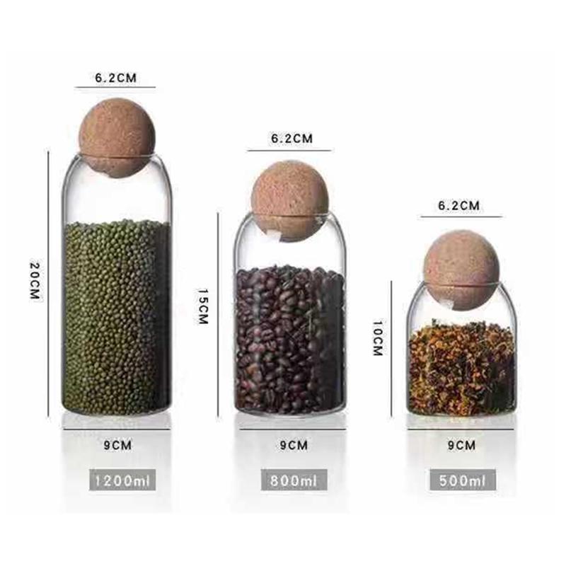 AD23-Clear Glass Bottles, Glass Food Storage Containers With Airtight Round Cork, For Candy, Nut, Spice, Coffee Bean,9 X 15Cm Du