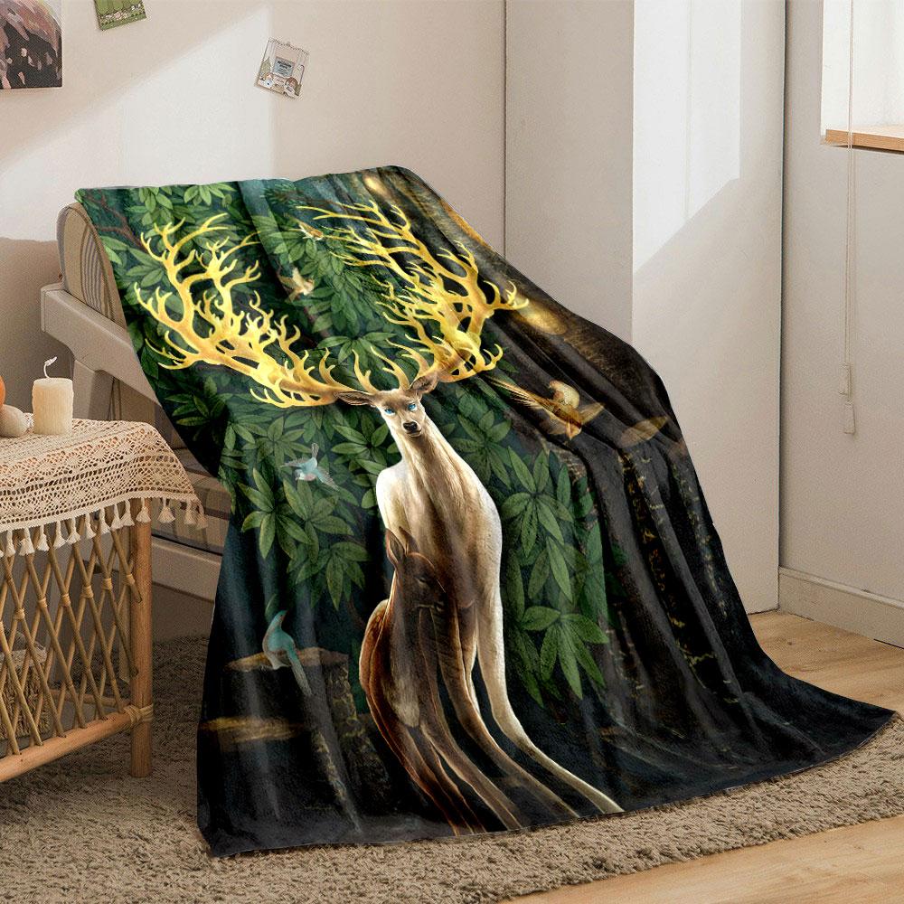 Golden Antler Deer Forest Blanket bedroom Blanket for Livingroom Couch lunch break Soft throw for Friend's festival Gift
