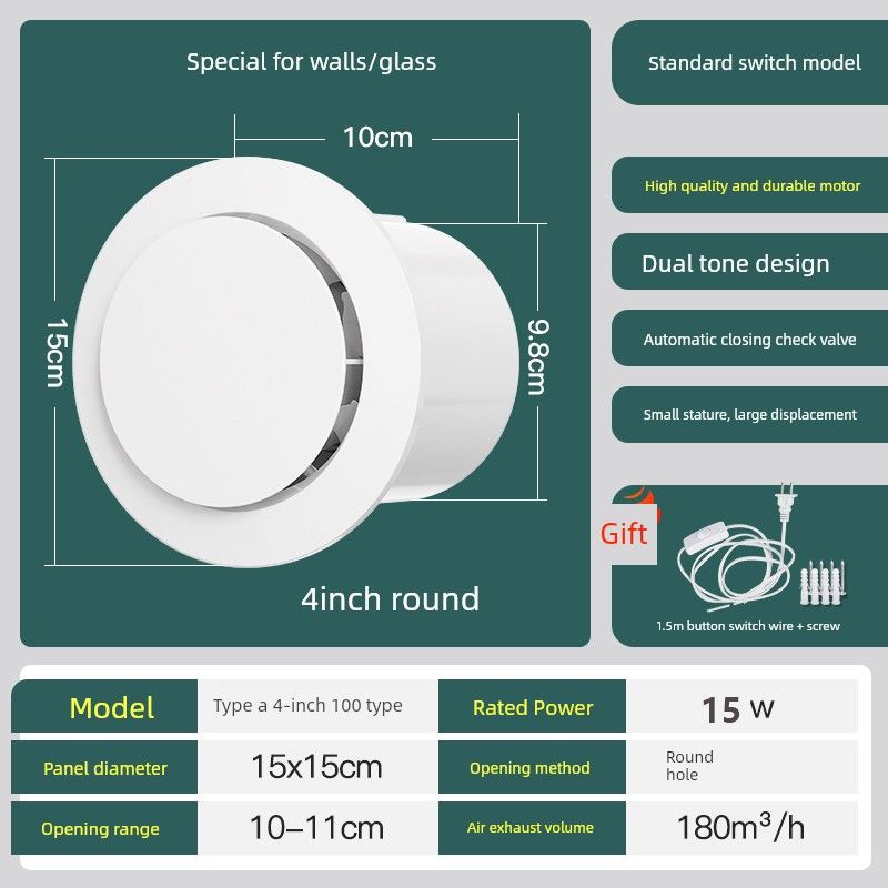 Powerful Silent Bathroom Exhaust Fan for Home Use, Wall-Mounted Toilet and Kitchen Ventilation Fan, Dual-Directional Extractor Fan