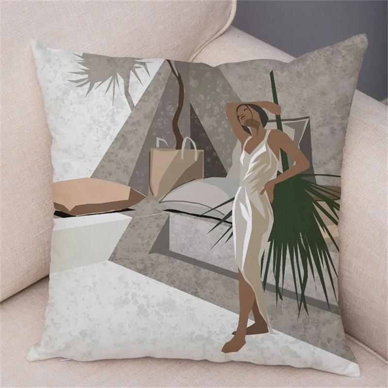 Model Geometric Moda Femei Canapea Mașină Decor Home Husă Pernă Față de Pernă Neagră Fată Africană