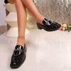 Fashion Vintage Round-toe Deep-mouth Metal-buckle Patent Leather Soft-sole, Non-slip and Wear-resistant Square Heel Singles