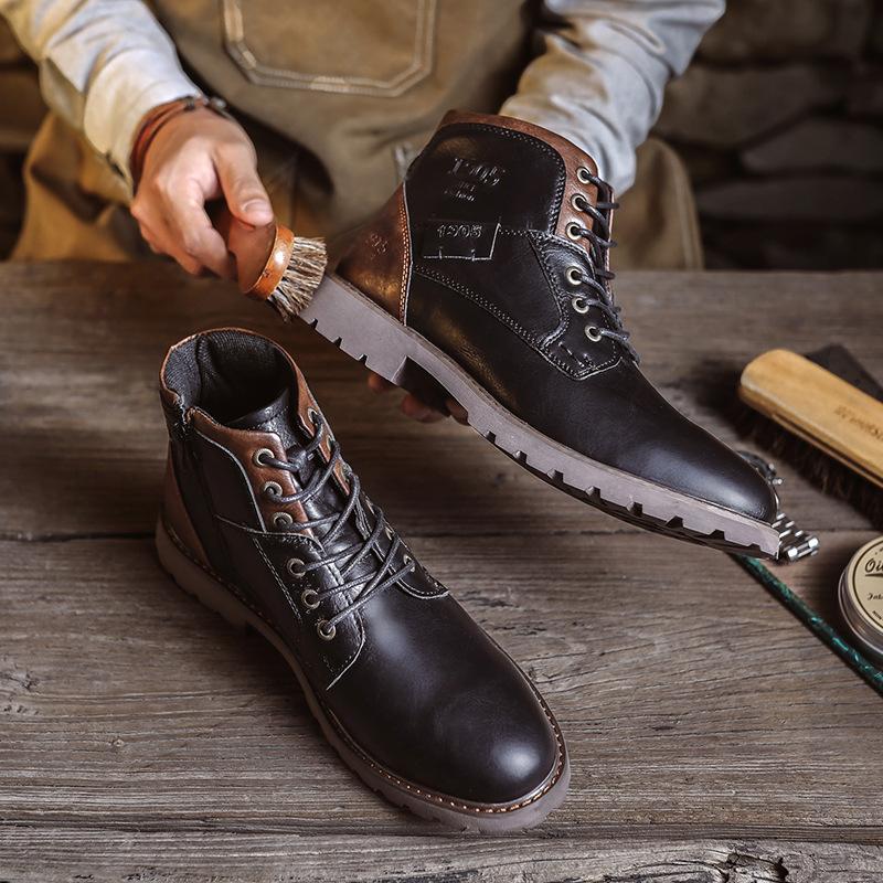 Men's Leather Boots Martin Boots Men's Boots Large Size Zipper Short Boots Men's Shoes Autumn and Winter High Top Shoes Desert Tooling