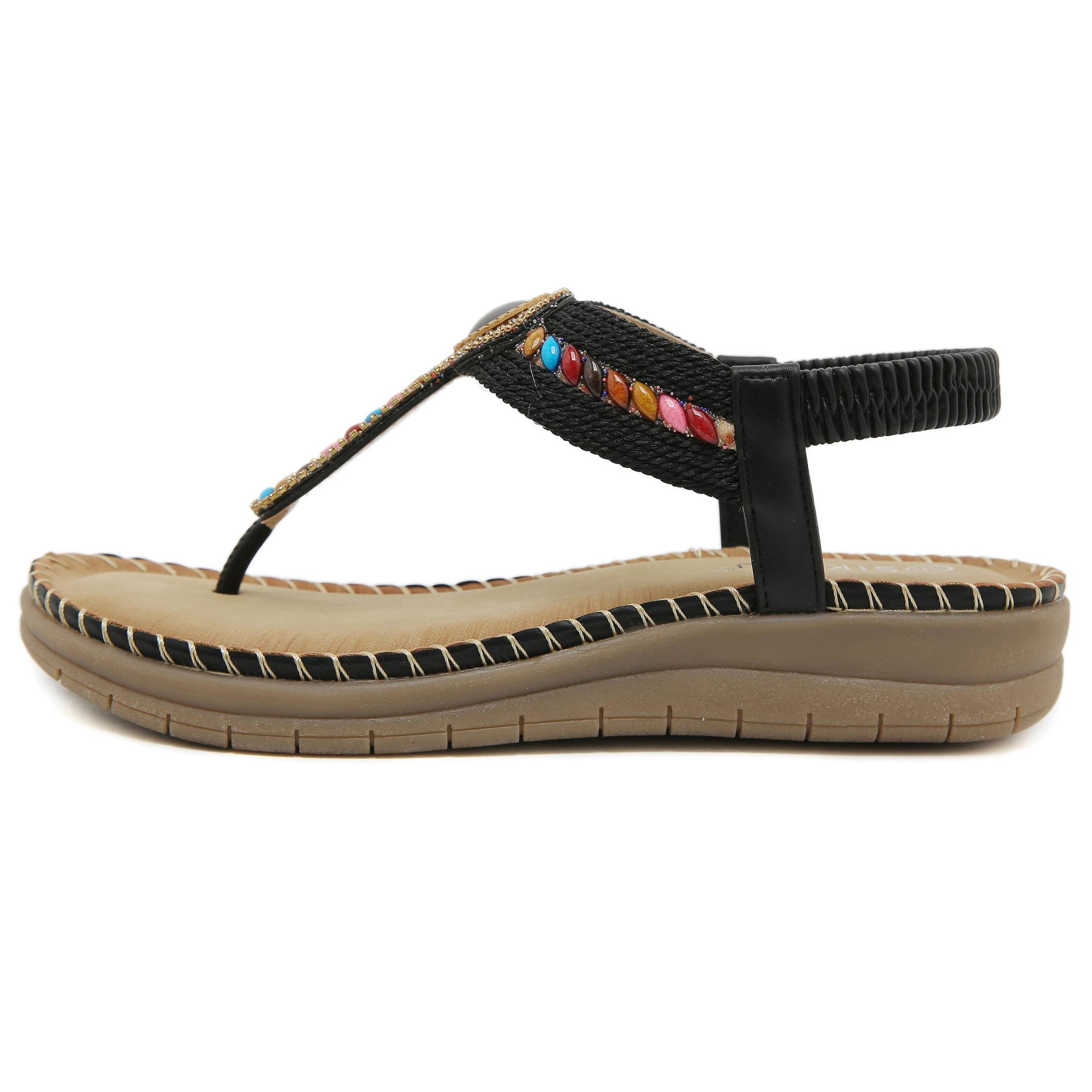 

Новые тапочки в стиле бохо со стразами, повседневные, удобные, латексные, массажные, на платформе, большого размера, на плоской подошве 42 чёрный