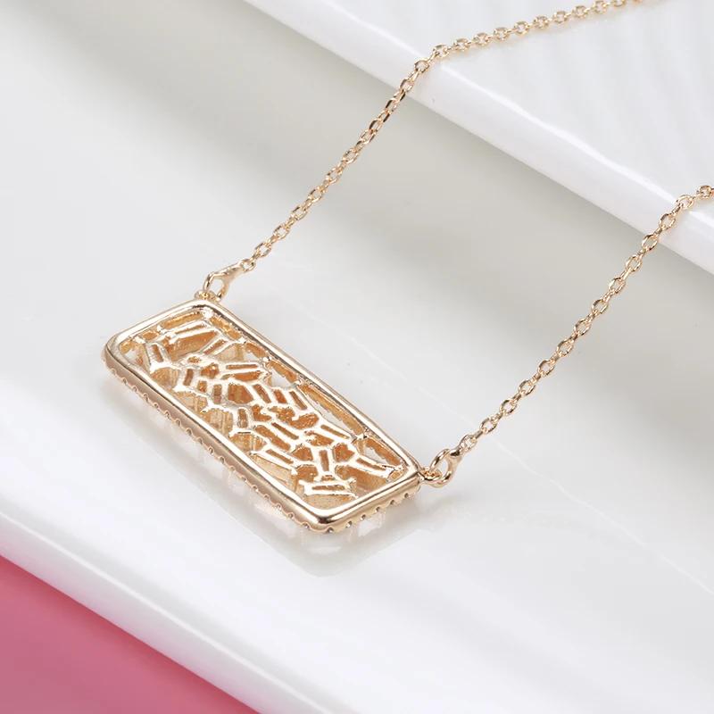 Full Natural Zircon Square Pendant Necklace For Women Fashion Rose Gold Color High Quality Daily Fine Jewelry Gift
