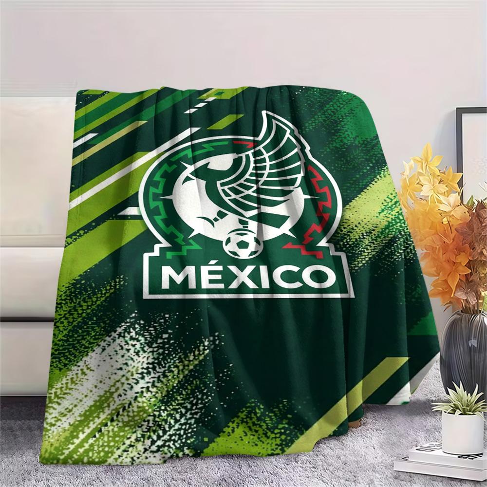 1Pc Mexico National Football Print Flannel Blanket High Quality Warm Comfortable Cover for All Seasons Perfect for Gifts Home Decor