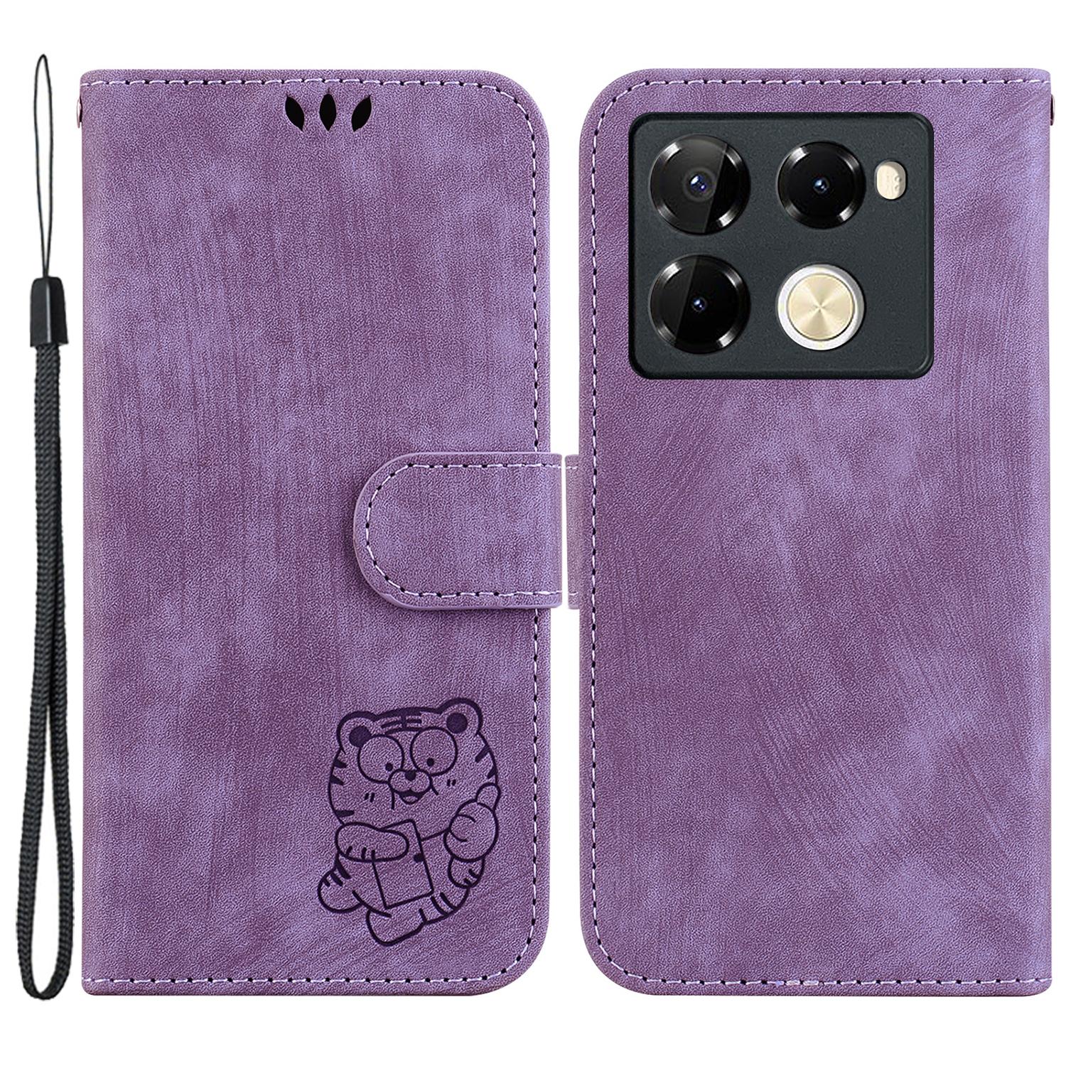 

For Infinix Note 40 Pro 5G/Note 40 Pro+ Case Little Tiger Imprint Leather Wallet Phone Cover Purple