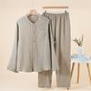 10 pure cotton double-layer gauze pleated texture couple long-sleeved pajamas loungewear plain and elegant leisurely set