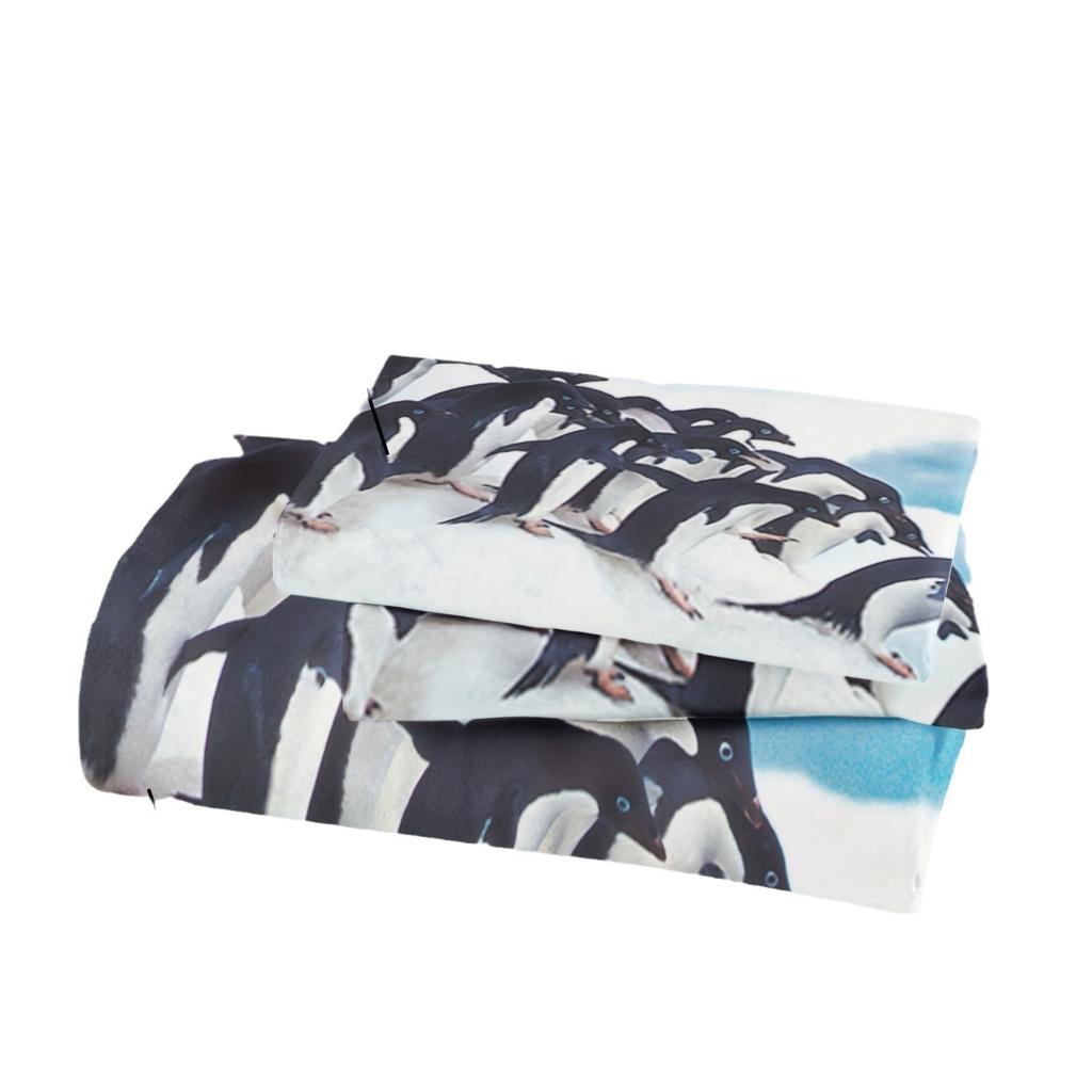 Fun Penguin Duvet Set Cartoon Penguin Children'S Bedding Set Cute Polar Animal Three-Piece Set