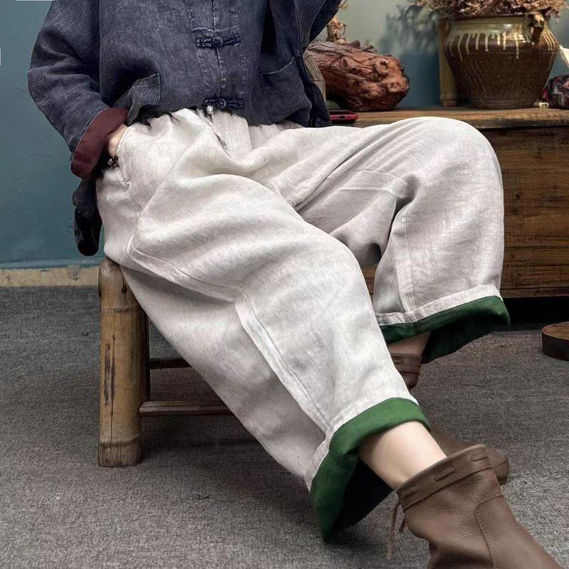 

Итальянский Экспорт Срезать Бирку Распродажа 2025 Новые Хлопково-Льняные Брюки Палаццо Артистичные Большого размера Свободные Капри Прямые Брюки Женские Hemp color Fashion age reduction XL