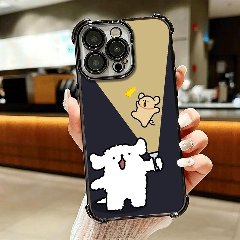 Kawaii Line Puppy Cute Soft Phone Case For iPhone 15 16 17 Air 14 Pro Max 16E Plus 13 12 Mini Plating Anti-Fall Fundas