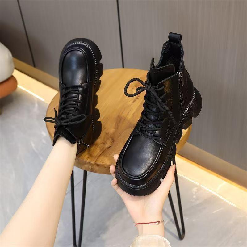 The New Martin Boots Women's Shoes Are Fashionable and Casual Ankle Boots with Fleece Lace-up Thick-soled Boots