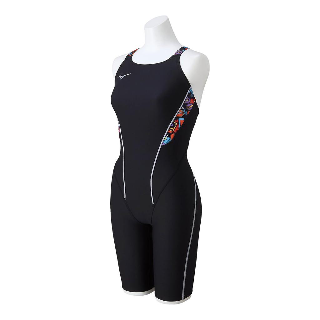 Mizuno Exersuit Half Suit for Competitive and Training Swims Women's N2MGA787, Black/Monotone,