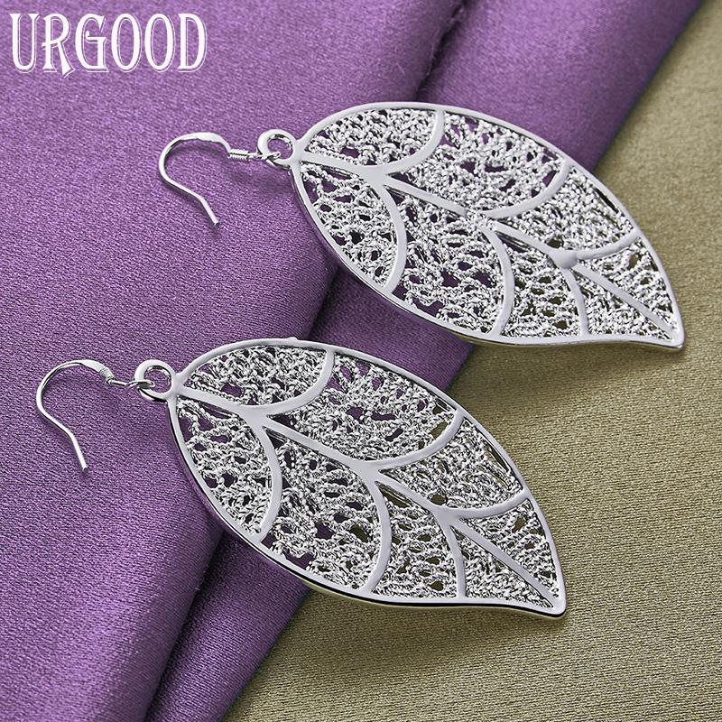925 Sterling Silver Leaf Pendant Earrings Gift Fashion Jewelry