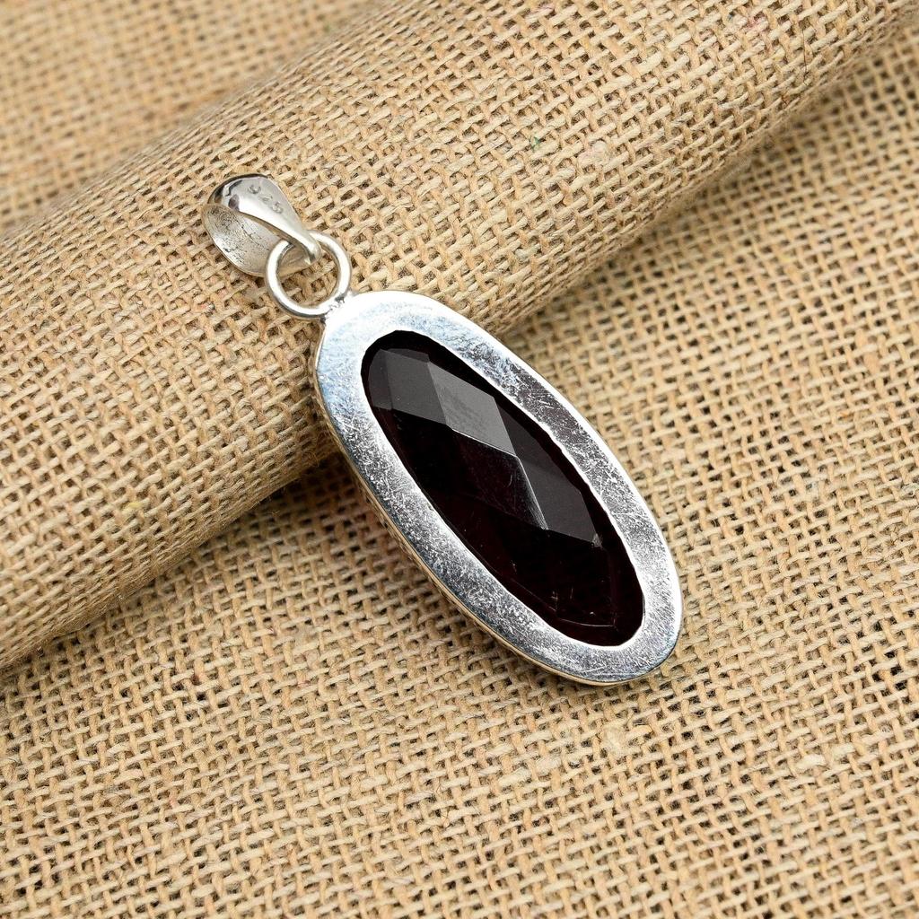 Red Garnet Natural Gemstone Jewelry Pendent 925 Solid Sterling Silver Gift For Her