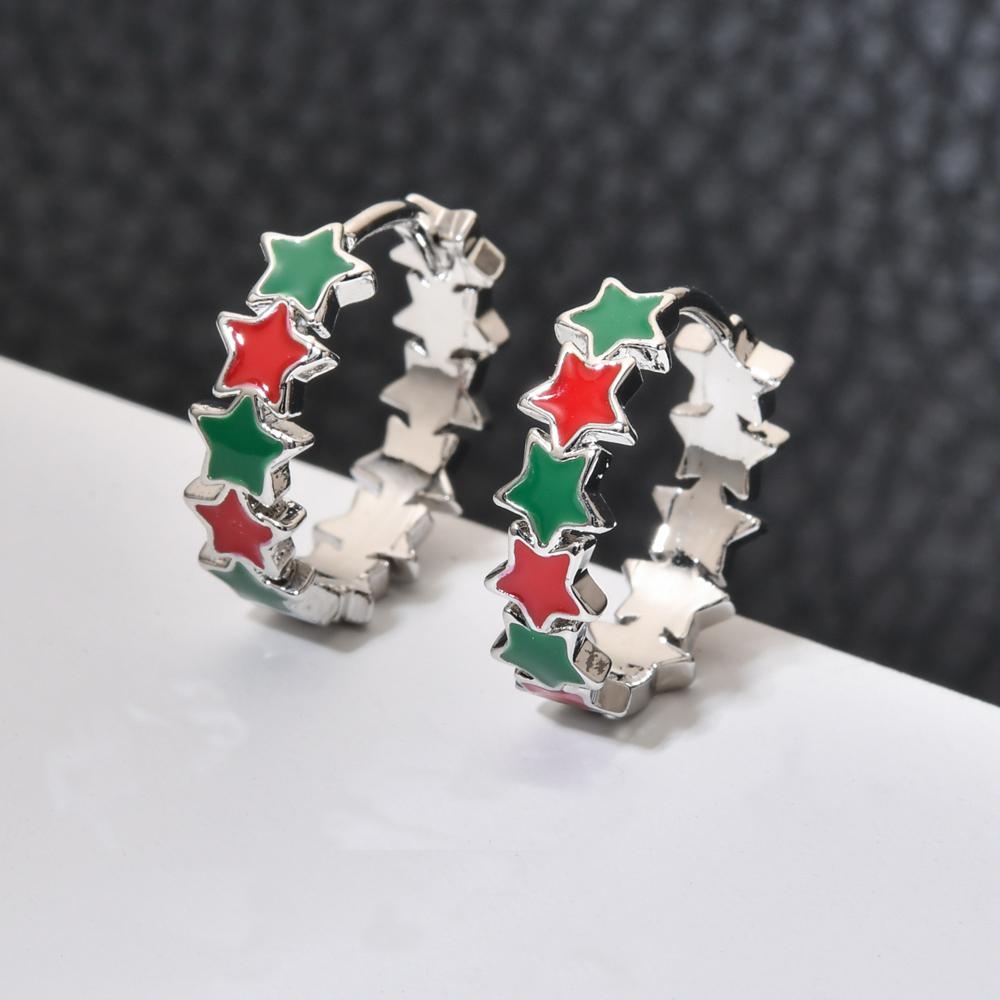 CMM Orecchini a Cerchio Piccoli Exquisite Star Rosso e Verde da Donna per Uso Quotidiano Gioielli Versatili