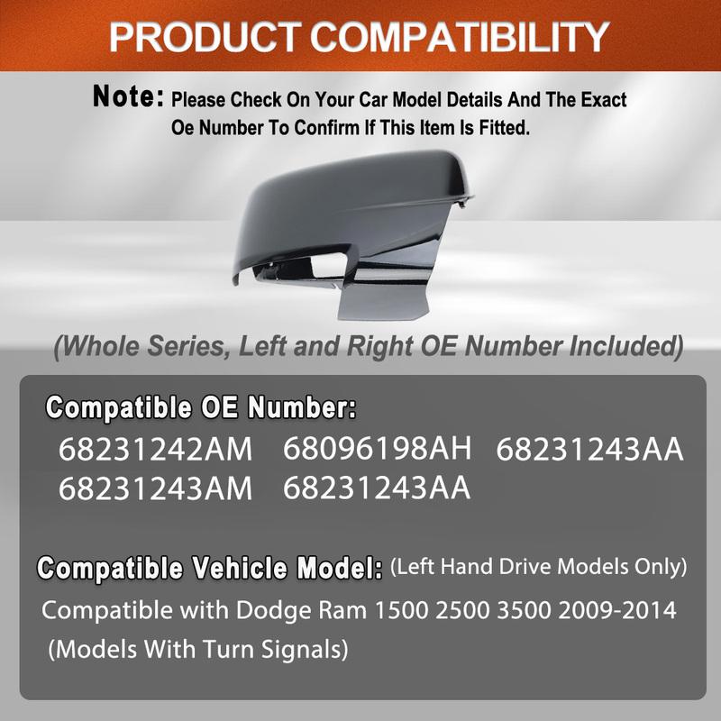 Car Left/ Right Side Door Wing Rearview Mirror Cover Cap for Dodge Ram 1500 2500 3500 2009-2014  68231242AM, 68231243AM,