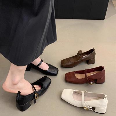 Moda 2025 Zapatos Mary Jane Vintage para Mujer Zapatos de Moda de Punta Cuadrada Primavera Otoño Elegantes Sandalias de Tacón Bajo