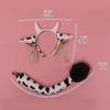Faux Fur Animal Headbands Furry Cow Ears Headwear Tail Set Kawaii Hair Hoop for Halloween Cosplay Party Supplies