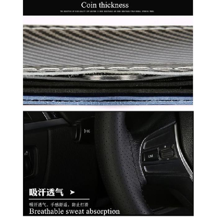 38CM Hand sewing DIY Black Carbon Fiber & Leather Car Steering Wheel Cover Trim