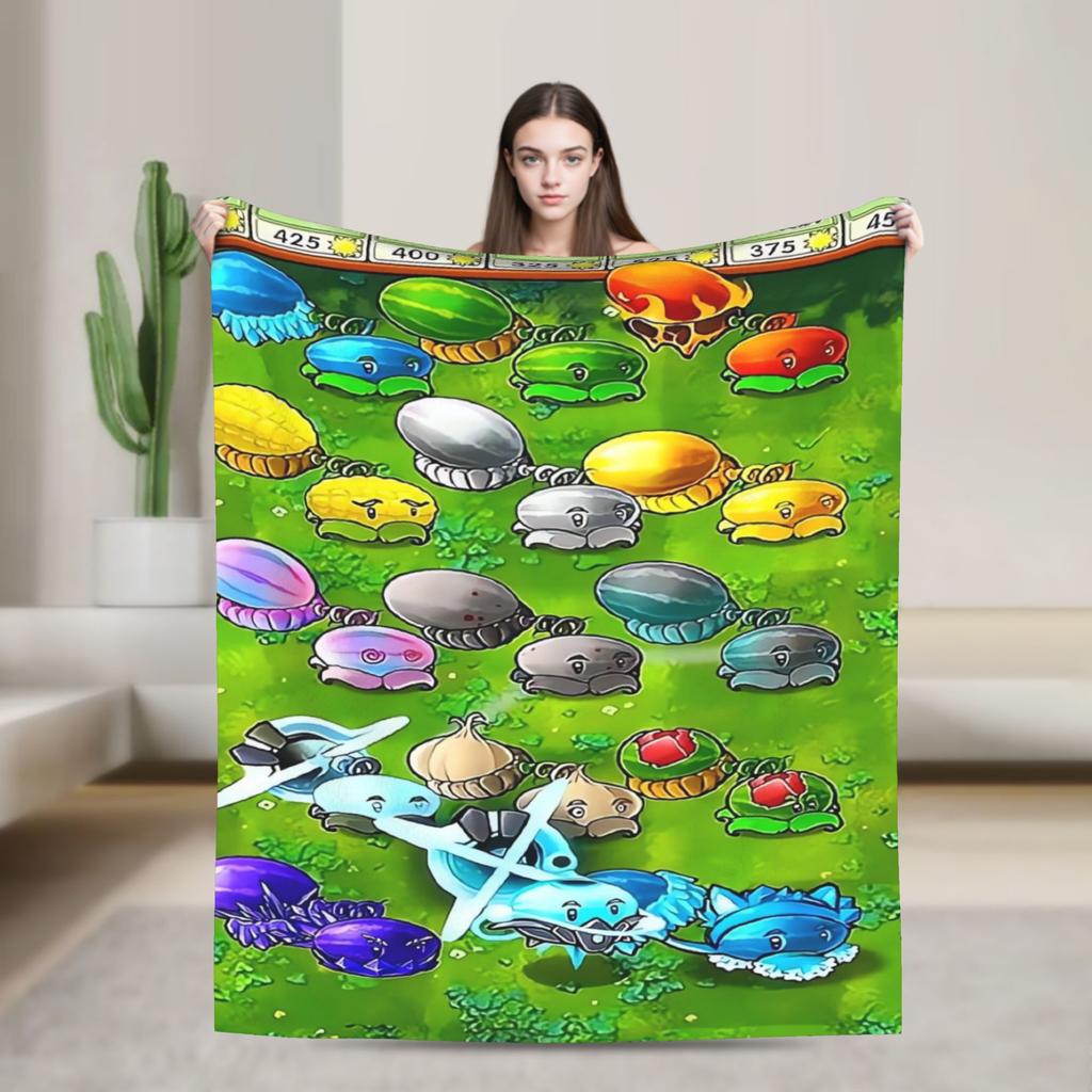 P-Plants-vs-Zombies Videospiele Flanelldecke Weiche Langlebige Bettwäsche Überwürfe für Picknick im Freien Aufdruck Bettüberwurf Sofa Bettbezug