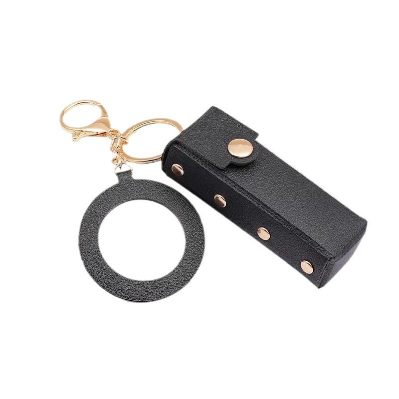 Portable Lipstick Bag with Mini Mirror Keychain - PU Leather Cross-border Car Charm