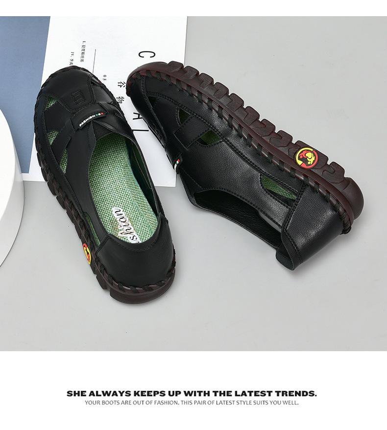 Women's Handmade Stitching Flat Sandals - Soft Rubber Sole, Comfortable Loafers for Casual Wear