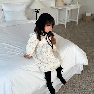Girls' Winter Lace Collar Polka Dot Cotton Dress