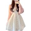 Elegant White Pearl Suspender Dress: French-Inspired Sweetheart Waist Princess Style